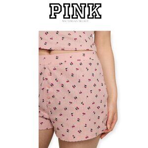 Victoria's Secret Pink Cherry Print Pointelle 100% Cotton Boxer Shorts XS NWT
